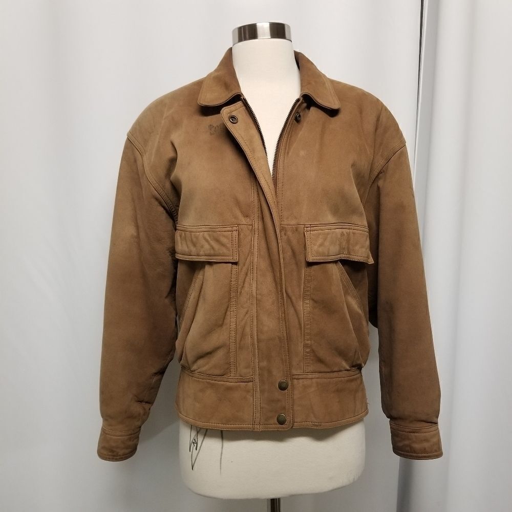 Vintage 90s y2k Adventure Bound Aviator Bomber Insulated Brown Leather Jacket Md